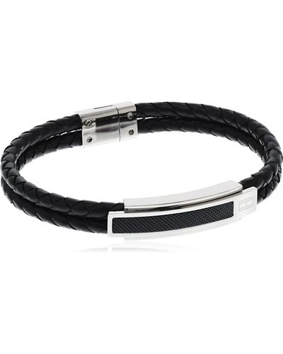 Tommy Hilfiger Jewelry Carbon Fiber Leather Bracelet Color: Black