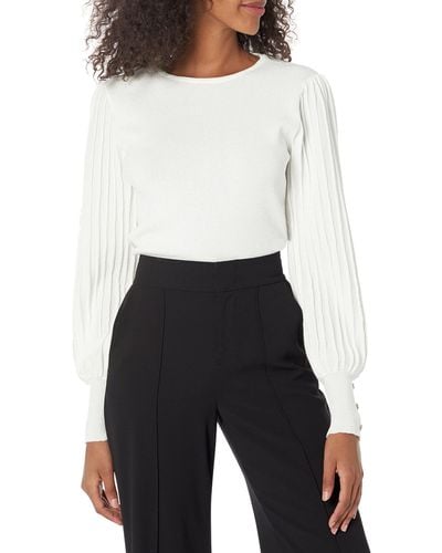 Nanette Lepore Lurex Rib Sleeve Pullover Sweater - White