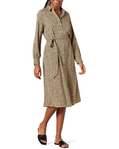 Amazon Essentials Georgette Long Sleeve Midi Length Shirt Dress - Natural