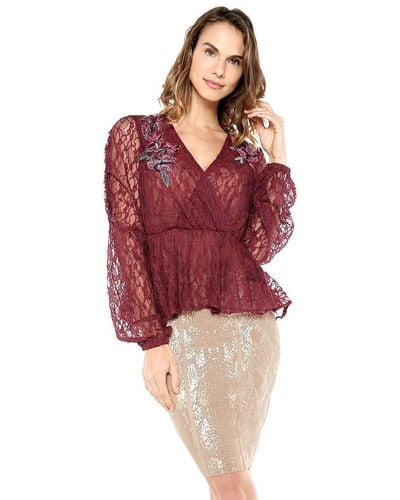 Guess Long Sleeve Estelle Lace Top - Red