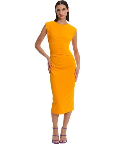Donna Morgan Sleek And Sophisticated Crepe Dress With Flattering Shirring At Side Seam - Orange