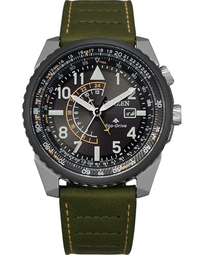 Citizen Promaster Nighthawk Stainless Steel Eco-drive Aviator Watch With Leather Strap - Black