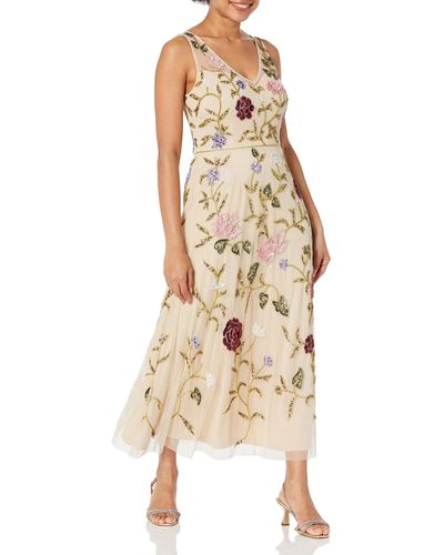 Adrianna Papell Beaded Ankle Length Dress - Natural