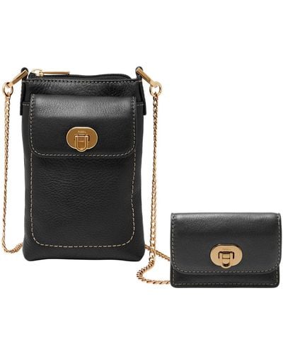 Fossil Harper Leather Phone Bag Purse Handbag - Black