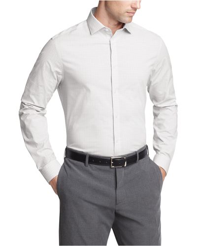 Calvin Klein Dress Shirt Non Iron Stretch Slim Fit Check - Gray