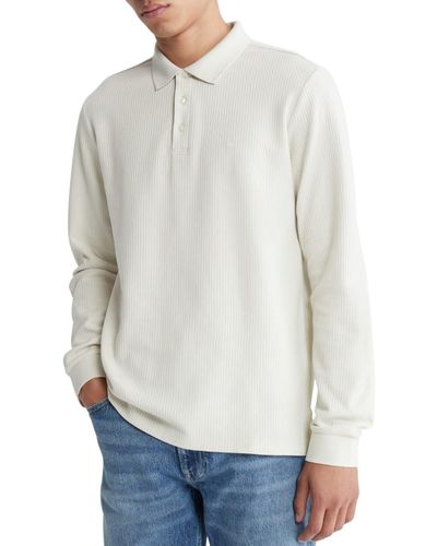 Calvin Klein Long Sleeve Smooth Cotton Polo Shirt - White