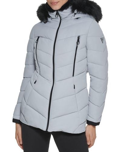 Guess Cold Weather Hooded Puffer Coat - Blue