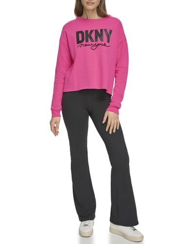DKNY Performance Raw Edge Glitter Script Logo Cropped - Pink