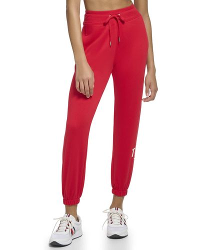 Tommy Hilfiger Easy Fit Rib Waistband & Elastic Cuffs Printed Graphic On Side Calf Jogger - Red