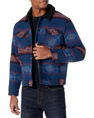 Lucky Brand Mens Stripe Sherpa Lined Trucker Jacket - Blue