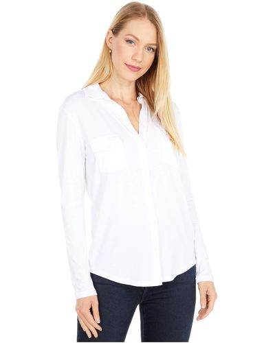 Majestic Filatures Long Sleeve Button Front Shirt - White