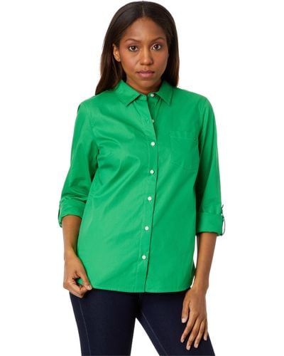 Tommy Hilfiger Button Down Long Sleeve Collared Shirt With Chest Pocket - Green