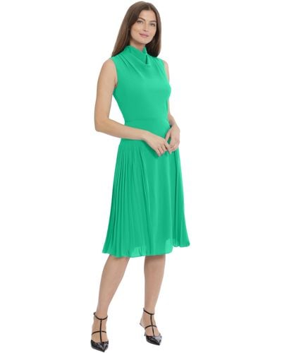 Maggy London Sleeveless Cowl Neck Dress With Fluted Skirt Office Workwear - Green