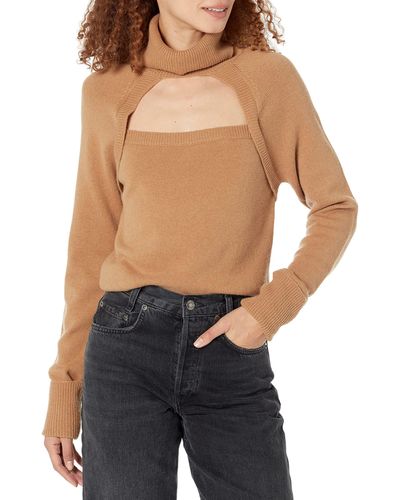 PAIGE Cherise Sweater Turtle Neck Cropped Cutout Design In Toffee Bronze - Blue
