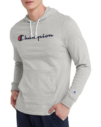 Champion , Midweight, Soft And Comfortable T-shirt Hoodie For , Oxford Gray Script, Large