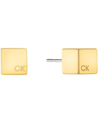 Calvin Klein Jewelry Sculpted Cube Stud Earrings Color: Yellow Gold - Black