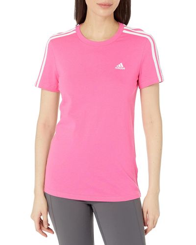 adidas Womens Essentials Slim 3-stripes Tee T Shirt - Pink