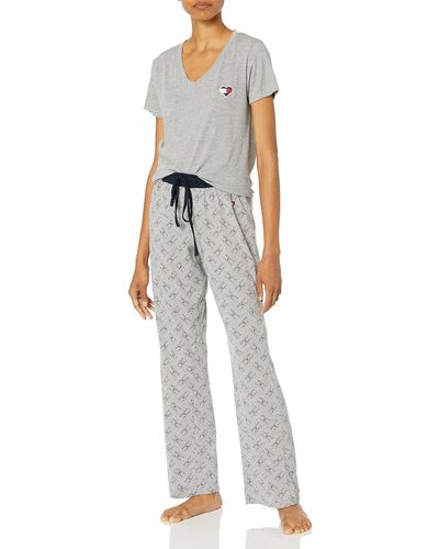 Tommy Hilfiger Womens Top And Logo Pant Lounge Bottom Pj Pajama Set - White