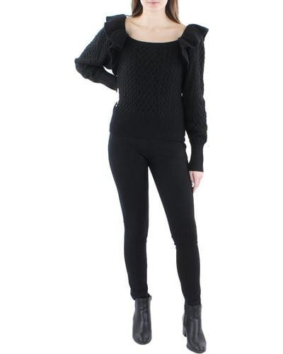 BCBGMAXAZRIA Knit Herringbone Funnel-neck Sweater - Black