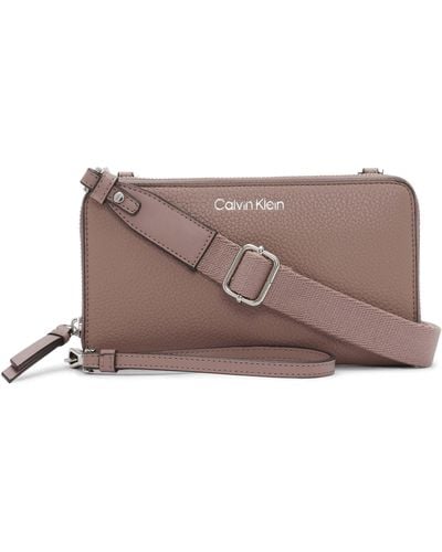 Calvin Klein Marble Organizational Wallet On A String Crossbody - Brown