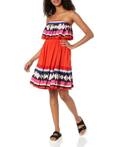 Kate Spade Rent The Runway Pre-loved Geo Border Pleated Dress - Red