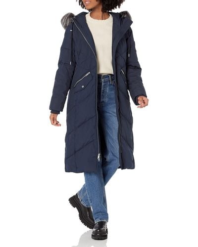 Andrew Marc Marc New York By Long Puffer Down Luxurious Dtm Faux Fur Trimmed Hood - Blue