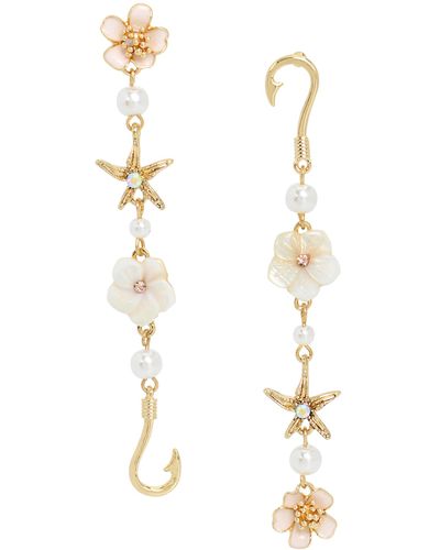 Betsey Johnson S Starfish Flower Mismatch Earrings - Metallic