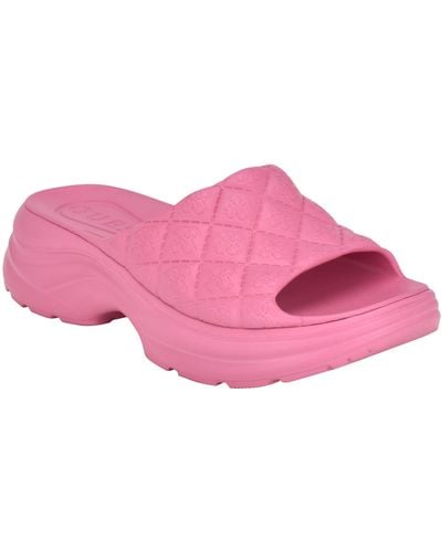 Guess Fenixy Quilted Lug-sole Pool Slides - Pink