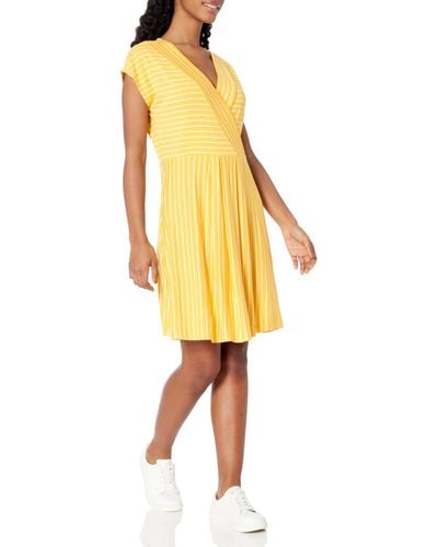 Nautica Wrap Short Sleeve Stripe Dress - Yellow