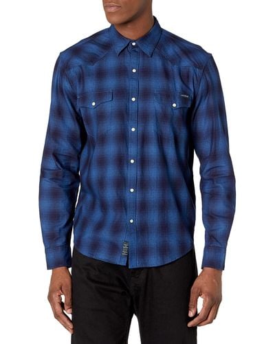 Lucky Brand Mens Mesa Plaid Western Shirt - Blue