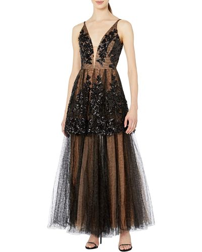Dress the Population Rachelle Sleeveless Sequin Tulle Fit & Flare Long Ballgown - Multicolor