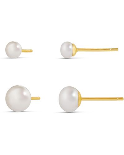 Amazon Essentials 14k Gold Plated Sterling Silver Freshwater Pearl Stud Set 4mm/6mm - Metallic