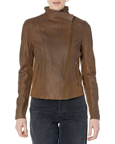 Andrew Marc Marc New York By Felix Asymmetrical Leather Jacket - Brown