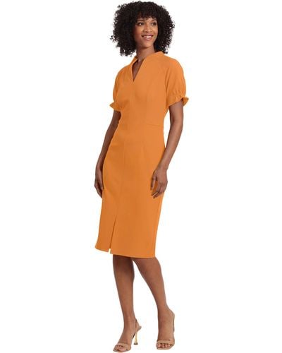Maggy London Notch Neck Sleek Sheath Dress Office Workwear - Orange