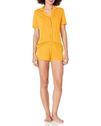 Cosabella Plus Size Bella Short Sleeve Top & Boxer Pajama Set - Yellow