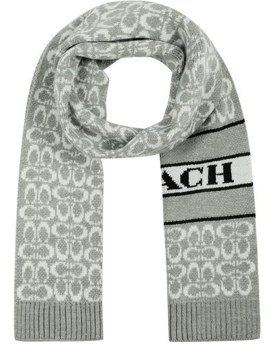 COACH Signature C Logo Knit Scarf - Gray