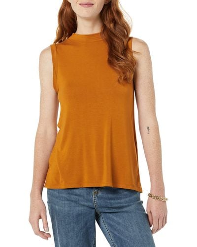 Daily Ritual Jersey Relaxed-fit Sleeveless Mock Neck Shirt - Orange