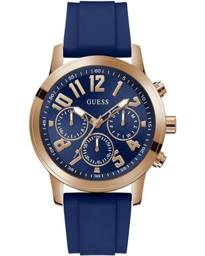 Guess Blue Strap Blue Dial Rose Gold-tone