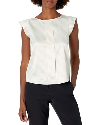 Tahari Asl Cap Sleeve Pleat Front Top - White