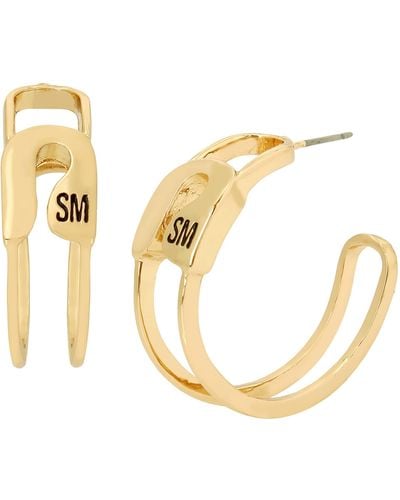 Steve Madden Safety Pin Hoop Earrings - Metallic