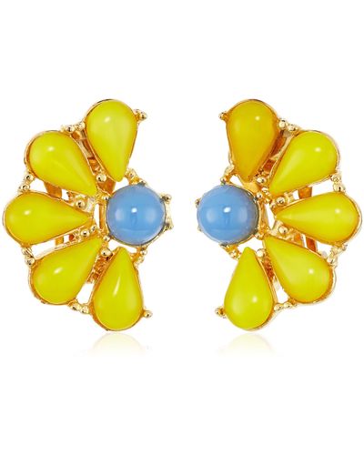 Ben-Amun 24k Gold Plated Made In New York Luxury Statement Enamel Colorful Vintage Flower Jewelry Earrings Necklace Bracelet Brooch - Yellow