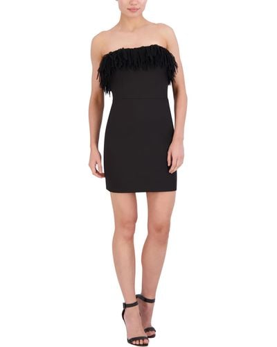 BCBGMAXAZRIA Straight Neck Mini Dress With Tulle Feathers - Black