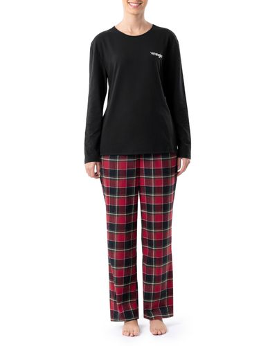 Wrangler Jersey Top And Flannel Pant Sleep Pajama Set - Black