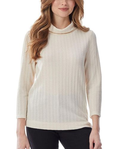 Jones New York Chain Cable Knit 3/4 Slv Funnel Neck - Natural