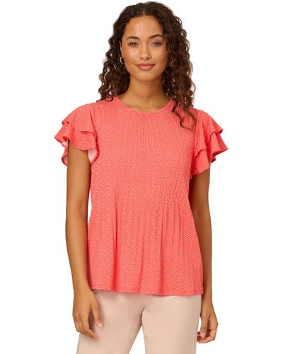 Adrianna Papell Pleated Knit Double Sleeve Top - Red