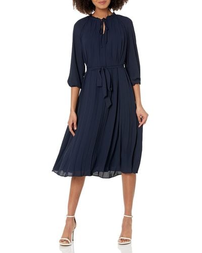 Nanette Lepore Womens Pleated With Tie String Dress - Blue