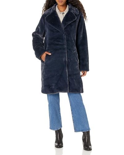 Velvet By Graham & Spencer S Evalyn Lux Faux Fur Overcoat Jacket - Blue