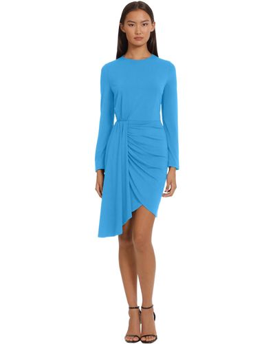 Donna Morgan Long Sleeve Side Drape Dress - Blue