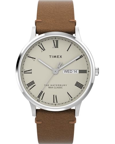 Timex Brown Strap Cream Dial Stainless Steel - Gray