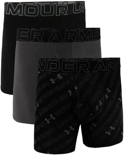 Under Armour Performance Cotton 6" 3 Pack Print/solid Boxer Briefs - Black
